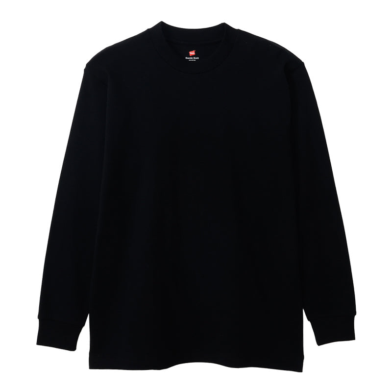 メンズ 長袖Tシャツ 綿100% 裏起毛 クルーネック スムース スエードニット 丸胴 脇縫い目なし タグレス インナー 肌着 ロンT 長袖シャツ 保温 暖かい 防寒 秋冬 コットン M L XL アメリカ綿 リブ袖口 タックイン 普段着 カジュアル Hanes ヘインズ