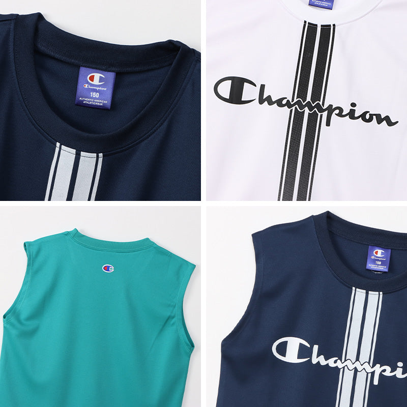 チャンピオン キッズ スリーブレスシャツ タンクトップ 130cm~160cm ノースリーブ ランニング 男の子 子供 白 ネイビー 速乾 男子 肌着 クルーネック 丸首 袖なし Champion