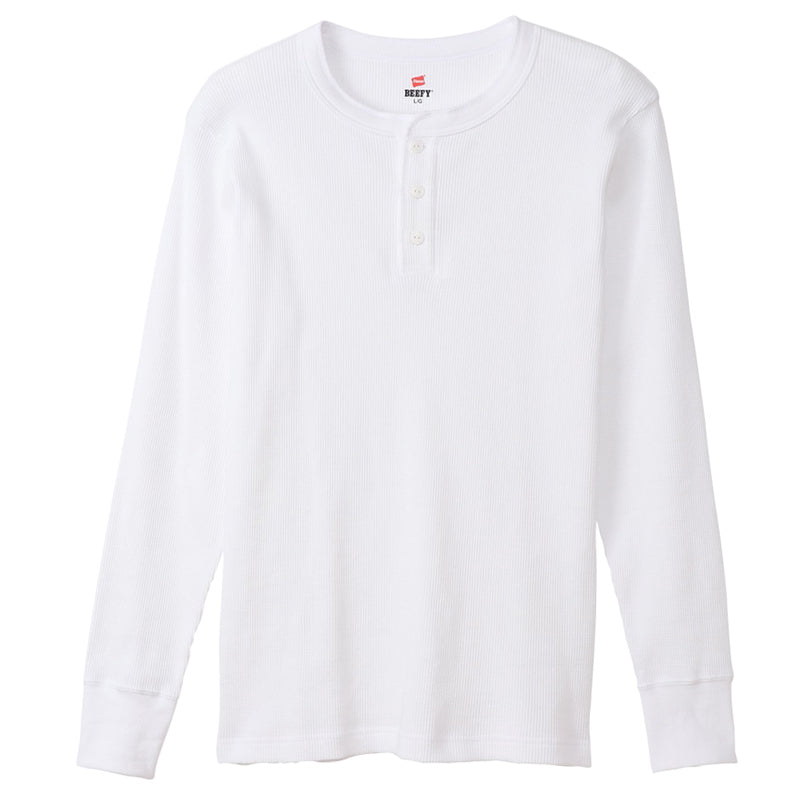 ヘインズ BEEFY ビーフィー メンズ サーマル ヘンリーネック ロングスリーブ S~XL Hanes ワッフル生地 ヘビーウェイト トップス 長袖Tシャツ 男性 丈夫 無地 BEEFY-T