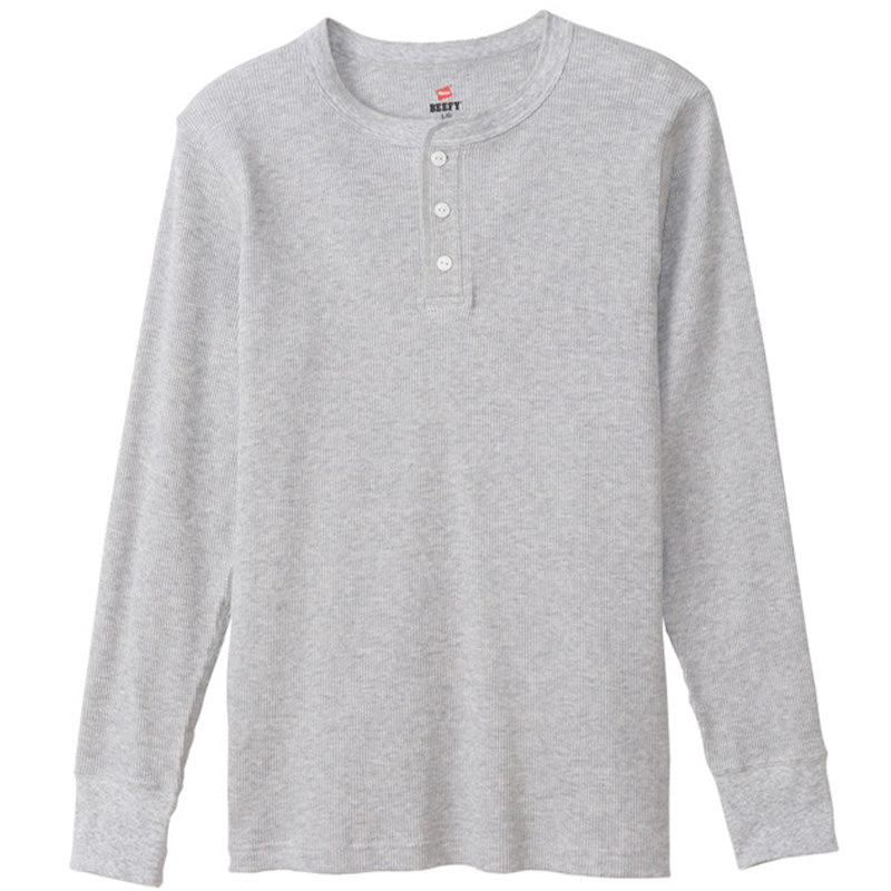 ヘインズ BEEFY ビーフィー メンズ サーマル ヘンリーネック ロングスリーブ S~XL Hanes ワッフル生地 ヘビーウェイト トップス 長袖Tシャツ 男性 丈夫 無地 BEEFY-T