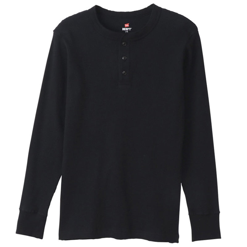 ヘインズ BEEFY ビーフィー メンズ サーマル ヘンリーネック ロングスリーブ S~XL Hanes ワッフル生地 ヘビーウェイト トップス 長袖Tシャツ 男性 丈夫 無地 BEEFY-T
