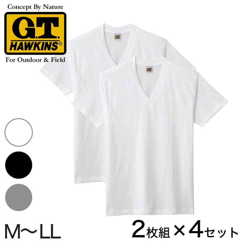 グンゼ G.T.HAWKINS VネックTシャツ 2枚組×4セット M~LL (GUNZE GTホーキンス 綿100% メンズ) (在庫限り)