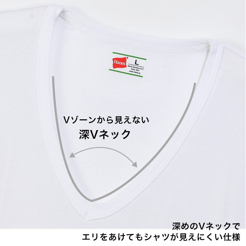 ヘインズ シャツ メンズ Vネック Tシャツ 2枚組 ビズ魂 3L~5L (Hanes 男性 紳士 抗菌防臭 吸汗速乾 V首 半袖 長め丈 大きいサイズ 大きめ 3L 4L 5L) (在庫限り)