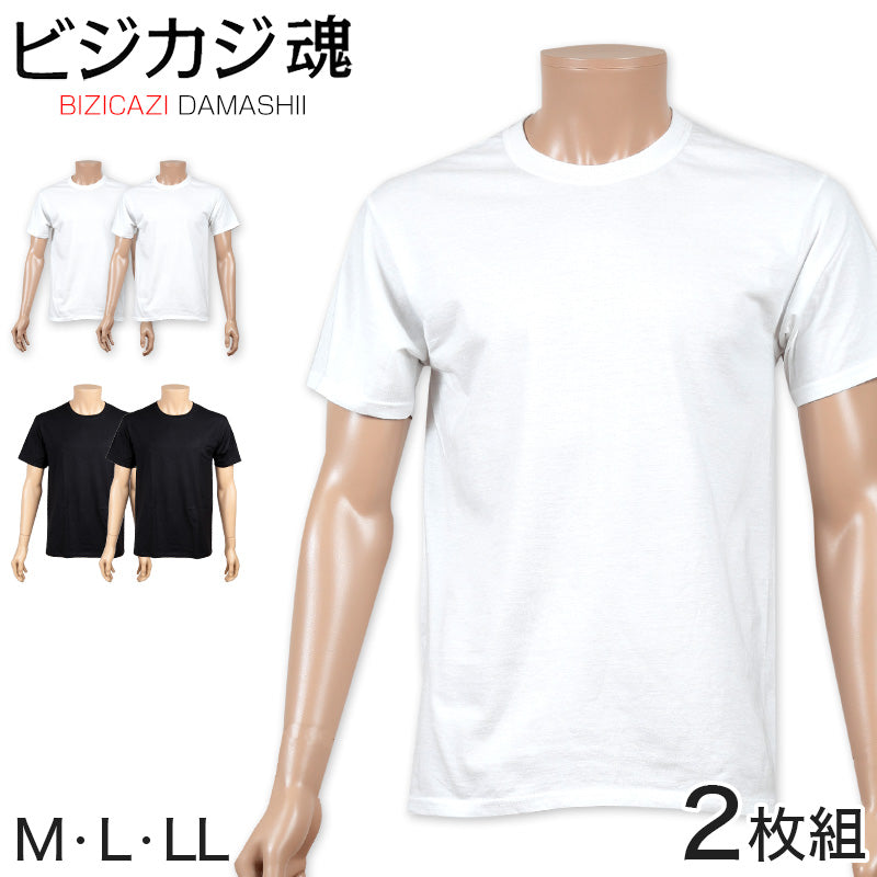 ヘインズ ビジカジ魂 クルーネックTシャツ 2枚組 M~LL (Hanes BIZICAZI DAMASHII メンズ 綿100% 白 黒) (在庫限り)