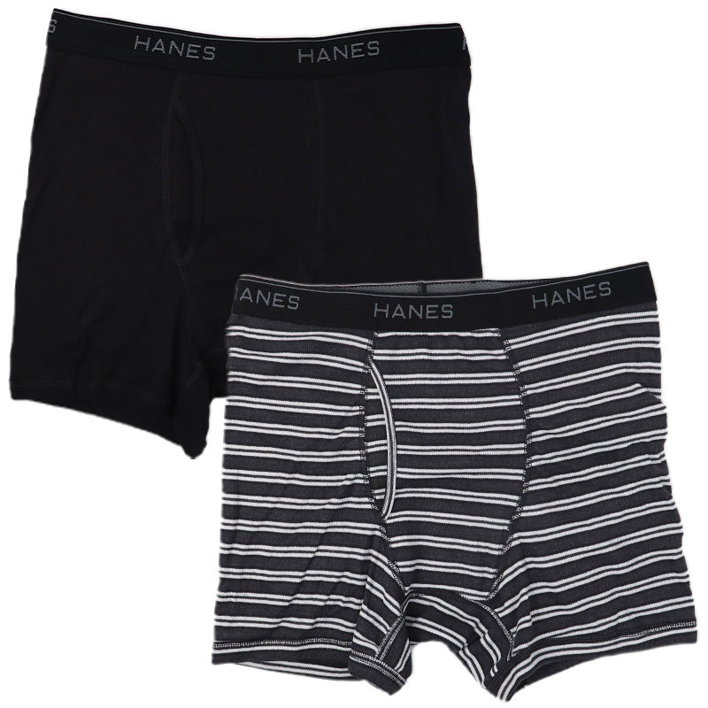 ボクサーパンツ メンズ Hanes ヘインズ ボクサーブリーフ 2枚組 綿混 ストレッチ 前開き インナー 下着 男性用 パンツ セット M~LL 柔らか フィット デイリー 無地 ブランド お得