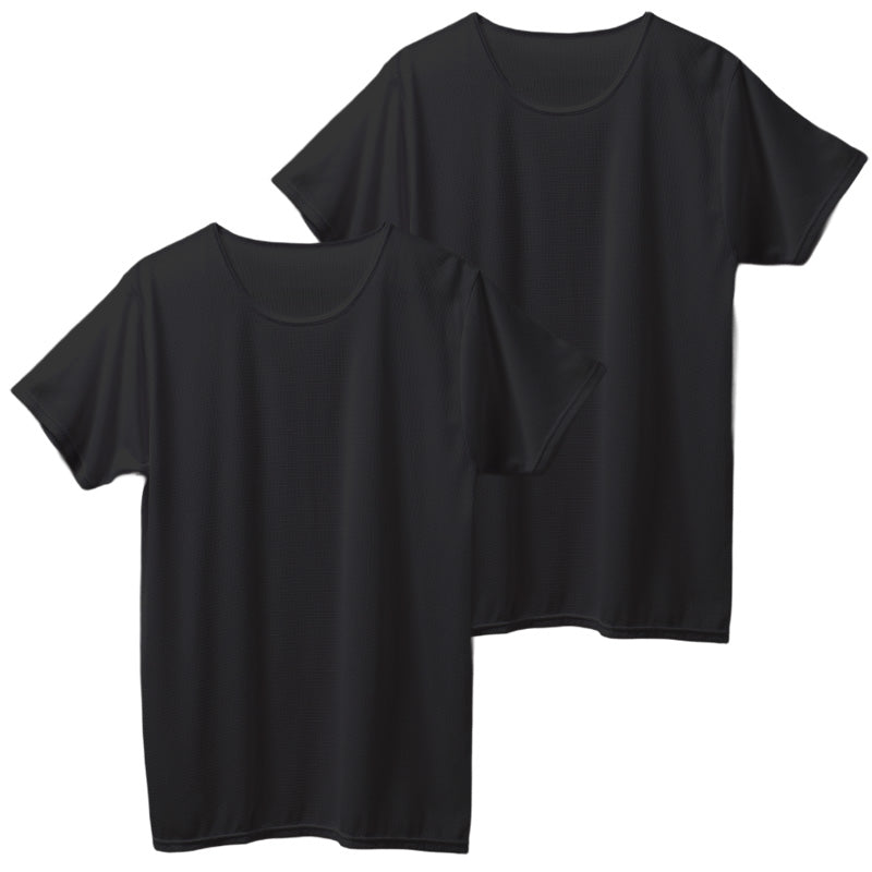 メンズ インナー 2枚組 半袖丸首 シャツ 綿混 制菌加工 メッシュ クルーネック M L LL 肌着 下着 Tシャツ 男性 紳士 ニオイ対策 通気性 白 黒 ホワイト ブラック 快適 肌ざわり デイリー 普段使い 洗い替え まとめ買い 春夏 ベタつきにくい 汗対策