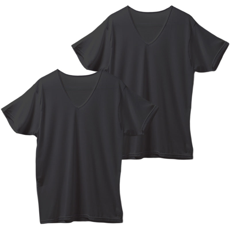 メンズ インナー 2枚組 半袖V首 シャツ 綿混 制菌加工 メッシュ Vネック M L LL 肌着 下着 Tシャツ 男性 紳士 ニオイ対策 通気性 白 黒 ホワイト ブラック 快適 肌ざわり デイリー 普段使い 洗い替え まとめ買い 春夏 ベタつきにくい 汗対策