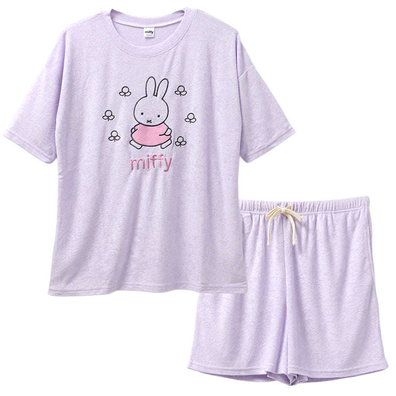 ミッフィー 夏 パジャマ レディース 半袖 大人 パイル生地 M L LL miffy 70th 70周年 ショートパンツ 短パン 部屋着 服 ルームウェア ホームウェア セットアップ 春 夏 可愛い おしゃれ 母の日 プレゼント ギフト