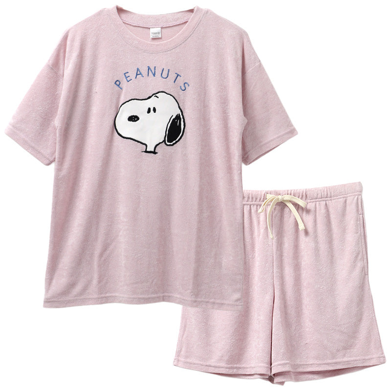 スヌーピー 夏 パジャマ レディース 半袖 ショートパンツ 大人 パイル生地 M L LL snoopy ピーナッツ peanuts 短パン 部屋着 服 ルームウェア ホームウェア セットアップ 春 かわいい 可愛い おしゃれ 母の日 プレゼント ギフト
