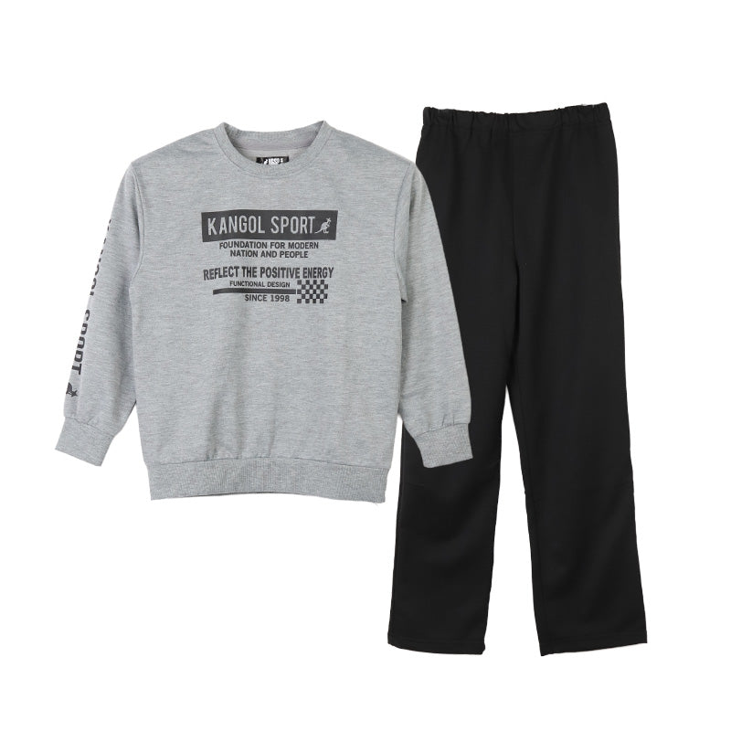 トレーナー ミニ裏毛 ボーイズ キッズ ジュニア スウェット 上下セット 130 140 150 160 カンゴール kangol 通学 スポーツ 男の子 セットアップ カジュアル 黒 ブラック グレー 右後ろポケット ウエストゴム交換口