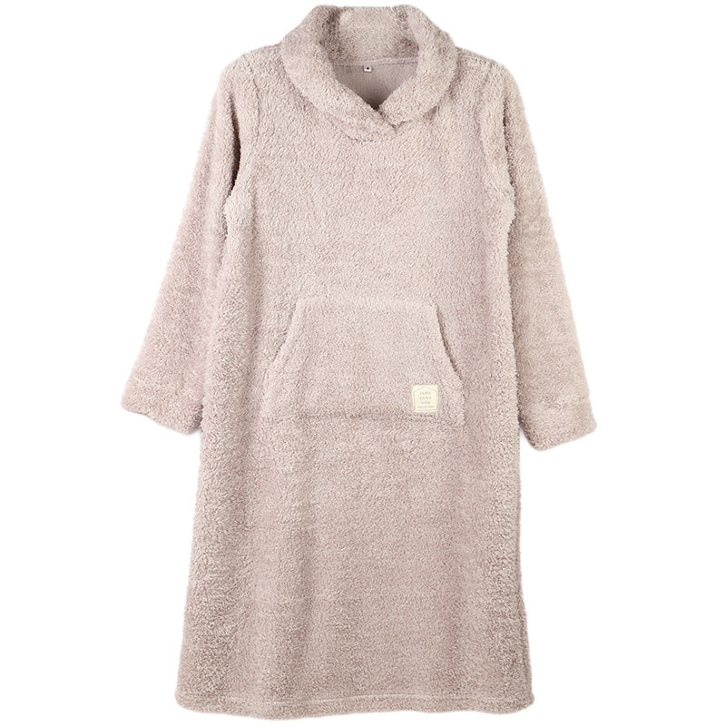 ボア ワンピース レディース あったか パジャマ もこもこ かわいい あったかい ルームウェア レディース 冬 部屋着 M L LL 冬用 マフポケット 長袖 可愛い おしゃれ ふわふわ ナイトウェア パジャマ 冬 冬服 防寒 ヘチマ襟 ルームワンピース 大人 シンプル ボーダー