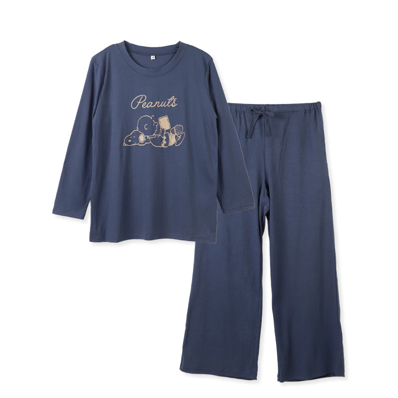 スヌーピー ルームウェア レディース 上下セット 長袖 長ズボン 部屋着 パジャマ 春 夏 M L LL 服 ルームウエア ホームウェア キャラクター かわいい おしゃれ 大人女子 リラックス 楽ちん ワイドパンツ 女性 プレゼント ギフト (在庫限り)