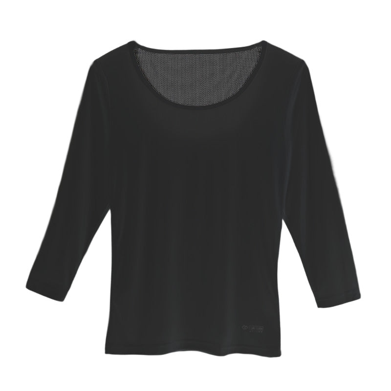 レディース インナー 8分袖 Uネック M L LL 遠赤外線 保温 あったか 発熱 冷え対策 温活 エナジーストーン 黒 白 冷え性 インナーシャツ レディース長袖 発熱素材 保温インナー 快適 暖かい