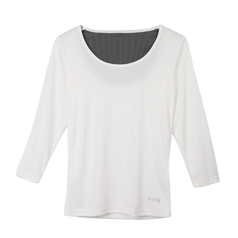 レディース インナー 8分袖 Uネック M L LL 遠赤外線 保温 あったか 発熱 冷え対策 温活 エナジーストーン 黒 白 冷え性 インナーシャツ レディース長袖 発熱素材 保温インナー 快適 暖かい