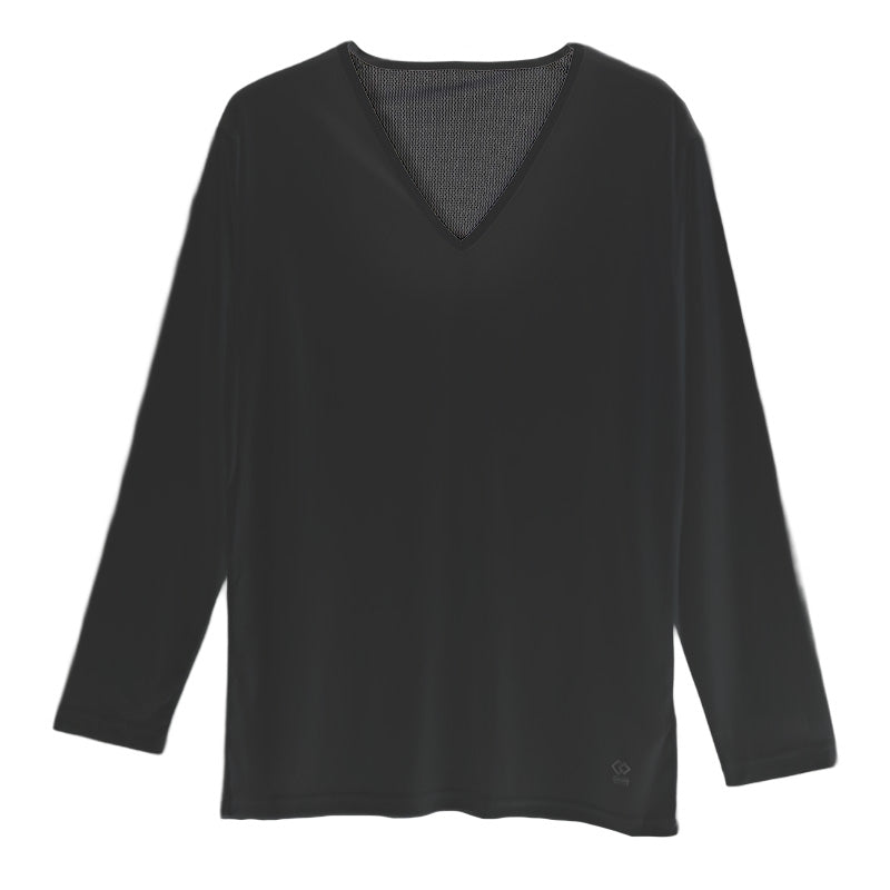 メンズ インナー 長袖 vネック M L LL 肌着 遠赤外線 保温 あったか 発熱 冷え対策 冷え取り 冷え防止 温活 エナジーストーン 黒 白 冷え性 インナーシャツ 発熱素材 保温インナー 快適 暖かい (在庫限り)