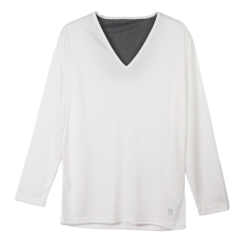 メンズ インナー 長袖 vネック M L LL 肌着 遠赤外線 保温 あったか 発熱 冷え対策 冷え取り 冷え防止 温活 エナジーストーン 黒 白 冷え性 インナーシャツ 発熱素材 保温インナー 快適 暖かい