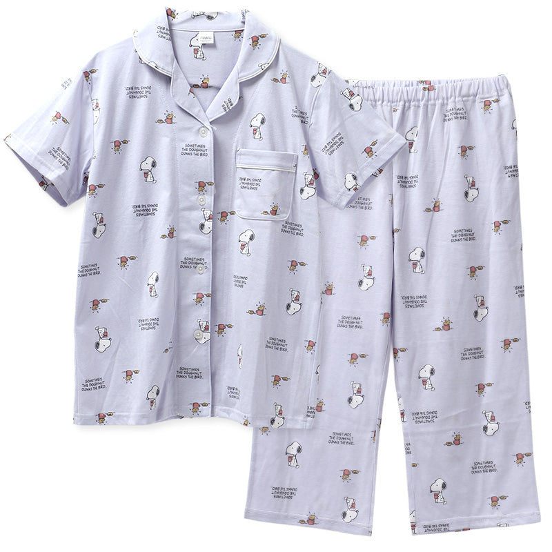 パジャマ レディース 半袖 7分丈パンツ 上下セット SNOOPY スヌーピー M L LL ルームウェア 綿混 天竺 やわらか Tシャツ素材 夏 春夏 部屋着 ナイトウェア 婦人 大人 キャラクター おしゃれ かわいい リラックス 寝巻き プレゼント ギフト 母の日