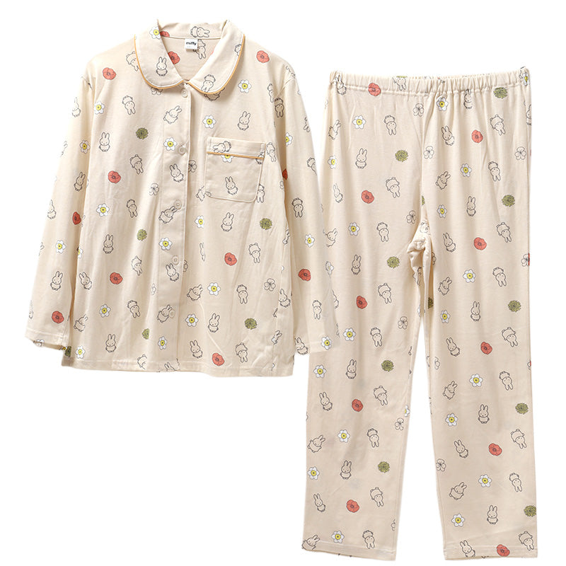 パジャマ レディース 長袖 長ズボン 上下セット miffy ミッフィー M L LL 綿混 天竺 Tシャツ素材 やわらか 春 秋 冬 部屋着 ルームウェア ナイトウェア 婦人 大人 キャラクター かわいい おしゃれ 寝巻き パジャマセット リラックスウェア ギフト