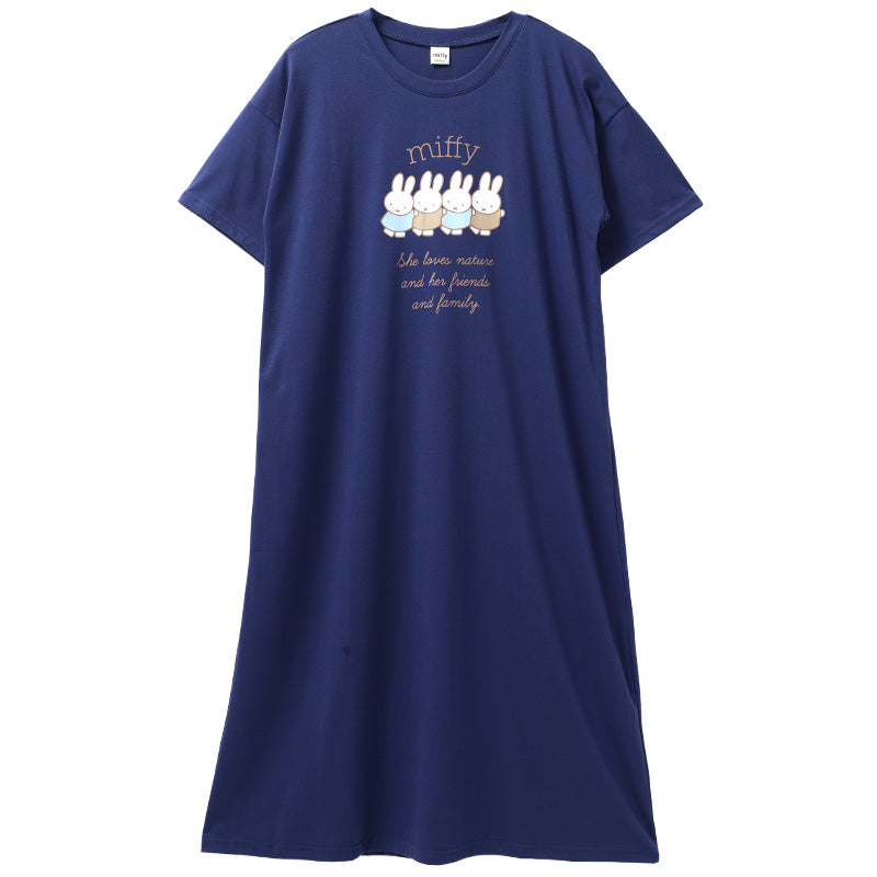 miffy ミッフィー レディース パジャマ ワンピース 半袖ワンピース 天竺 M L LL ルームウェア 部屋着 婦人 キャラクター ナイトウェア 寝巻き 春 夏 やわらか 綿混 かわいい ゆったり 快適 さらっと 軽い おしゃれ おうち時間 リラックスウェア