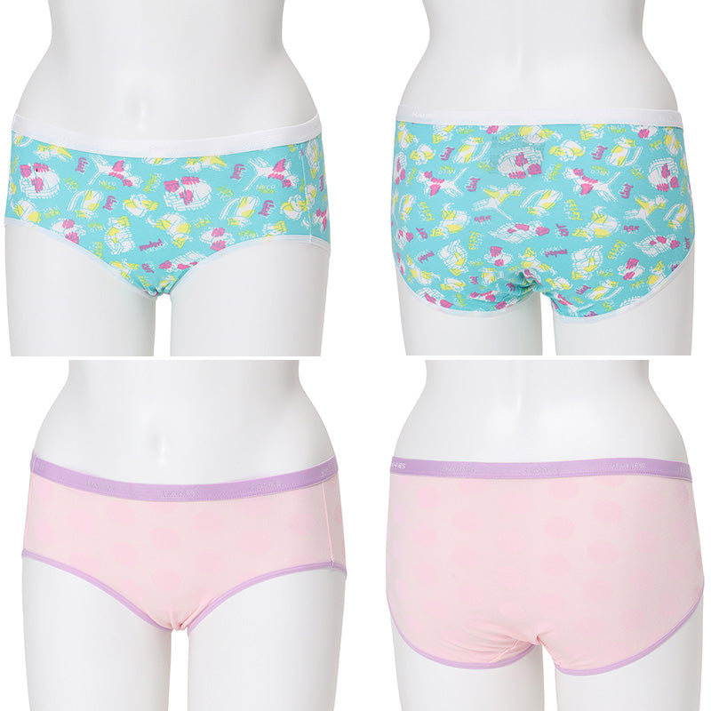ショーツ レディース セット 2枚組 ヘインズ コットン 綿素材 浅履き インナー パンツ かわいい ポップ 柄 M (hanes 下着 女性 ウィメンズ 黄色 イエロー ピンク 水色 グリーン M) (在庫限り)