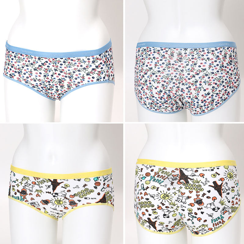 ショーツ レディース セット 2枚組 ヘインズ コットン 綿素材 浅履き インナー パンツ かわいい ポップ 柄 M (hanes 下着 女性 ウィメンズ 黄色 イエロー ピンク 水色 グリーン M) (在庫限り)