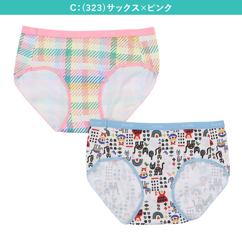 ショーツ レディース セット 2枚組 ヘインズ コットン 綿素材 浅履き インナー パンツ かわいい ポップ 柄 M (hanes 下着 女性 ウィメンズ 黄色 イエロー ピンク 水色 グリーン M) (在庫限り)