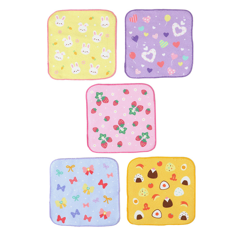 ハンドタオル ハンカチ 5枚組 柄違い キッズ 子供 保育園 幼稚園 小学生 小学校 約16×16cm プチハンドタオル ウォッシュタオル おしぼりタオル 3P 子供用タオル 入園 ネームタグ まとめ買い セット