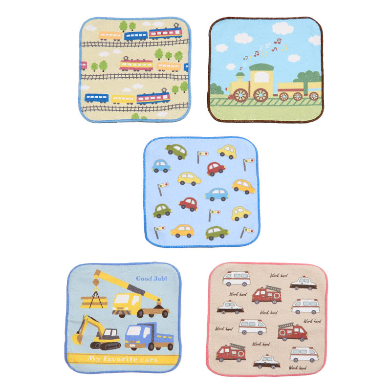 ハンドタオル ハンカチ 5枚組 柄違い キッズ 子供 保育園 幼稚園 小学生 小学校 約16×16cm プチハンドタオル ウォッシュタオル おしぼりタオル 3P 子供用タオル 入園 ネームタグ まとめ買い セット
