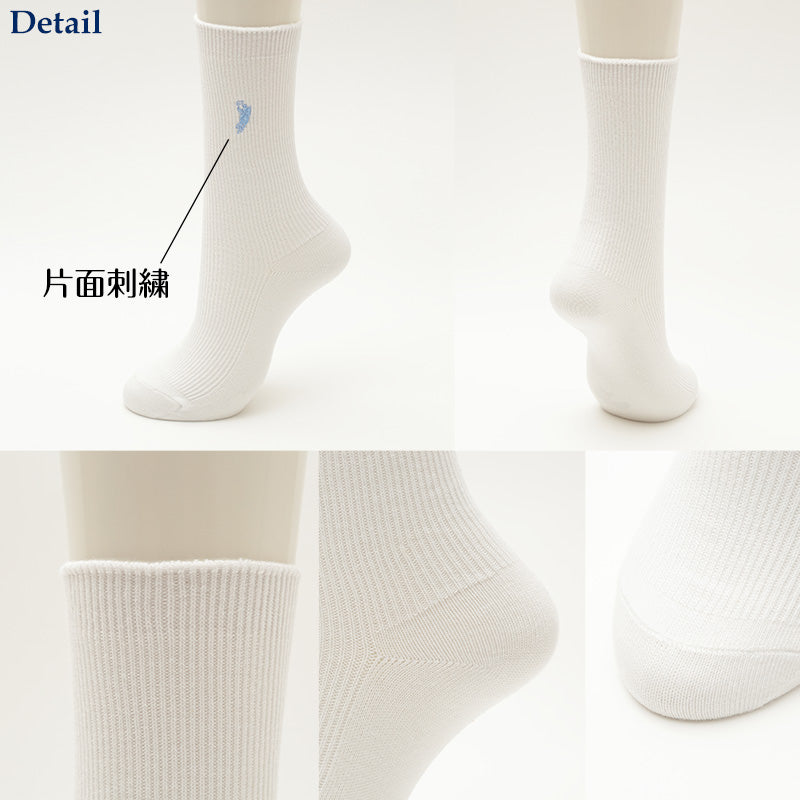 白 靴下 ワンポイント クルーソックス 24cm丈 レディース 22-24cm (スクールソックス 女子 クルー丈 ソックス 無地) (在庫限り)