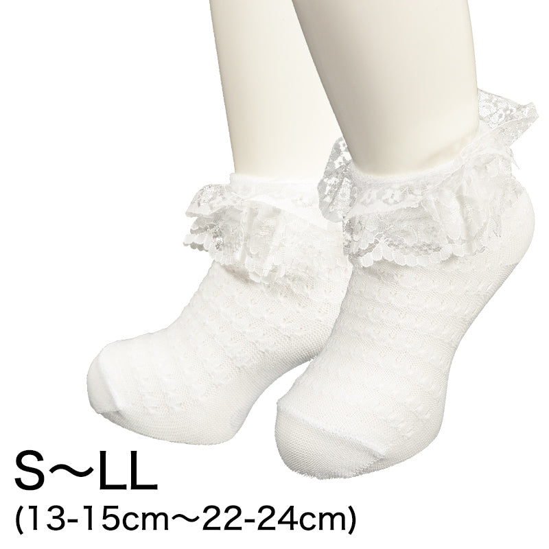 女の子 靴下 フォーマル レース付き クルー丈 ソックス S~LL (子供 キッズ ショートソックス 白 フリル レース かわいい 発表会 入学式 入園 卒園)