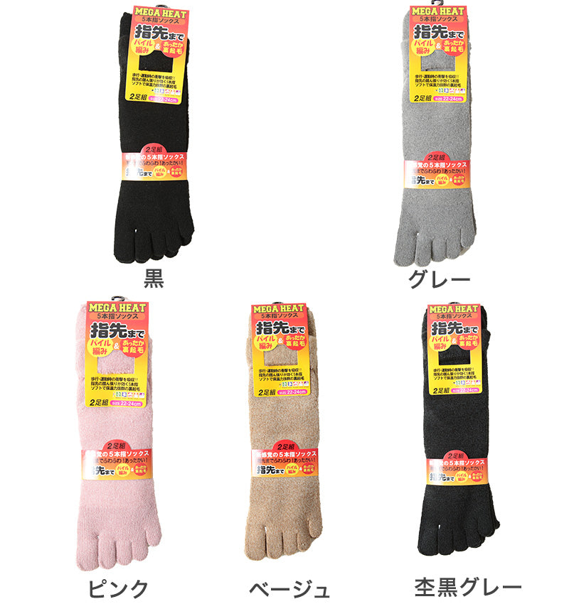 婦人 裏起毛5本指ソックス 2足組 22-24cm (レディース 女性用 保温) (在庫限り)