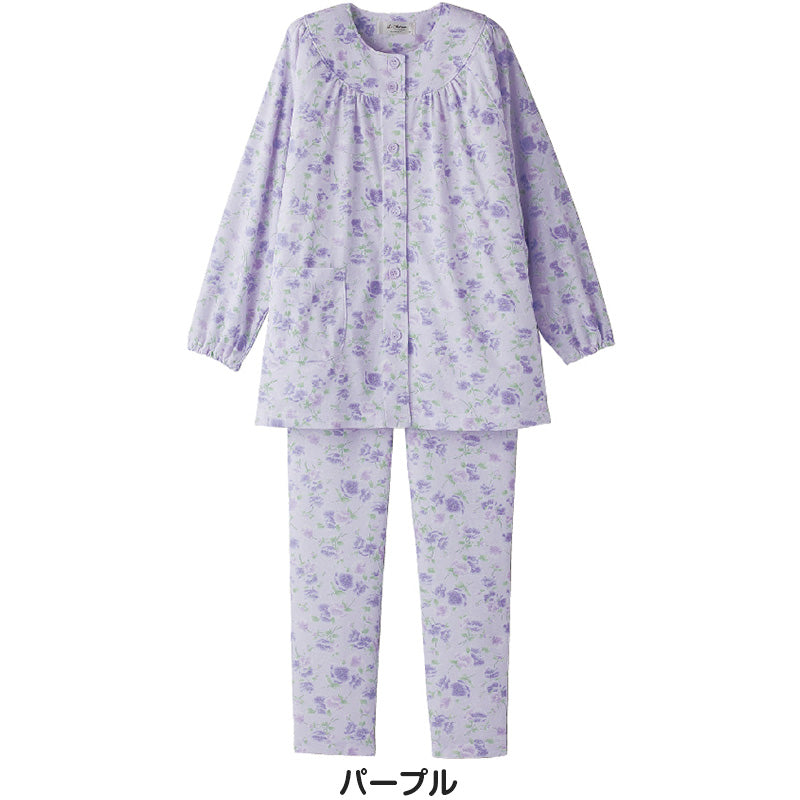 婦人 ワンタッチパジャマ 上下セット S~LL (レディース 綿混 ワンタッチテープ マジックテープ式) (取寄せ)