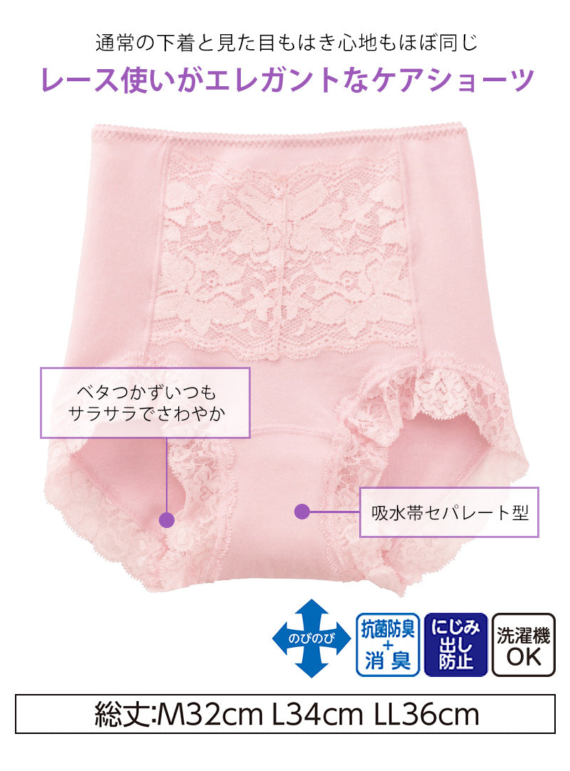 Suteteko 婦人 20cc対応 フロントレースガードル 1分丈ショーツ M~LL (軽失禁 尿漏れ レディース パンティー 失禁パンツ 失禁ショーツ 吸水)