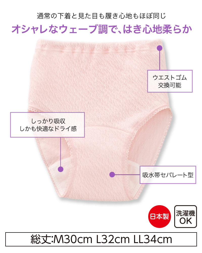 Suteteko 婦人 30cc対応 リップル安心快適ショーツ 2枚組 M~LL (中失禁 軽失禁 尿漏れ レディース パンティー 失禁パンツ 失禁ショーツ 吸水) (取寄せ)
