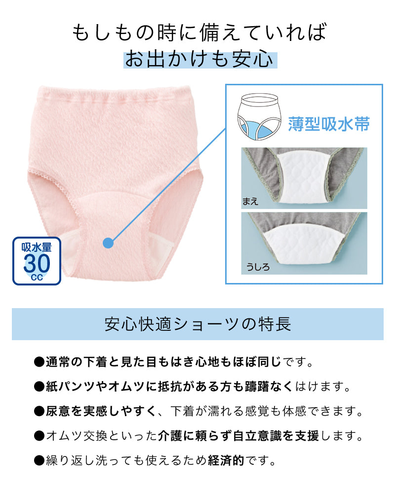 Suteteko 婦人 30cc対応 リップル安心快適ショーツ 2枚組 M~LL (中失禁 軽失禁 尿漏れ レディース パンティー 失禁パンツ 失禁ショーツ 吸水) (取寄せ)