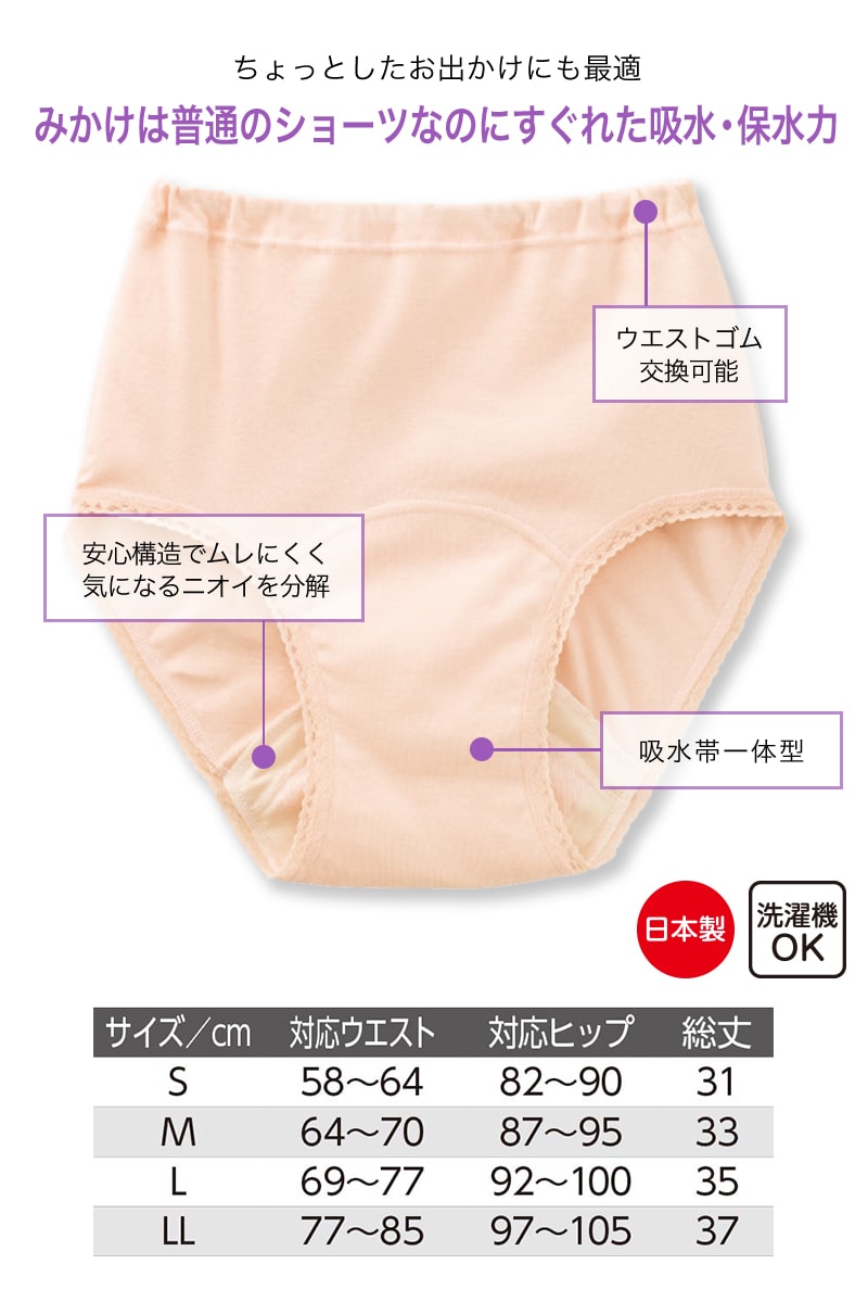 Suteteko 婦人 50cc対応 安心快適ショーツ S~LL (中失禁 尿漏れ レディース パンティー 失禁パンツ 失禁ショーツ 吸水 綿100%) (取寄せ)