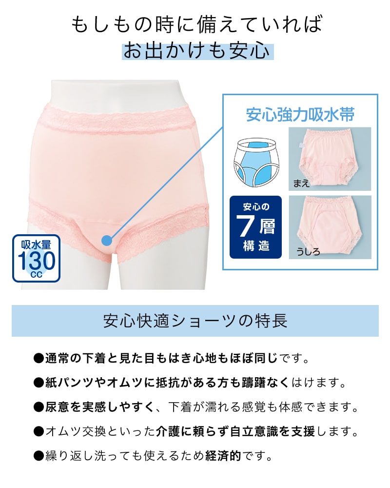 Suteteko 婦人 130cc対応 安心快適ショーツ M~LL (大失禁 尿漏れ レディース パンティー 失禁パンツ 失禁ショーツ 吸水) (取寄せ)