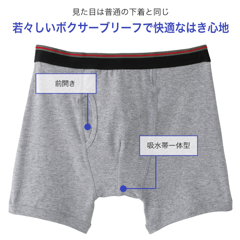 吸水ボクサーブリーフ 前あき 2枚組 綿 M~LL 介護用 失禁パンツ 中失禁 軽失禁 尿漏れ 吸水シート付き 尿漏れ おねしょ オムツ コットン (取寄せ)