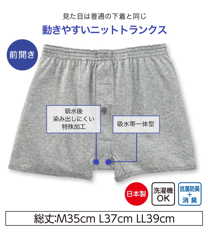 Suteteko 紳士 30cc対応 安心快適ニットトランクス 前あき M~LL (中失禁 軽失禁 尿漏れ メンズ 失禁パンツ 吸水シート付き) (取寄せ)