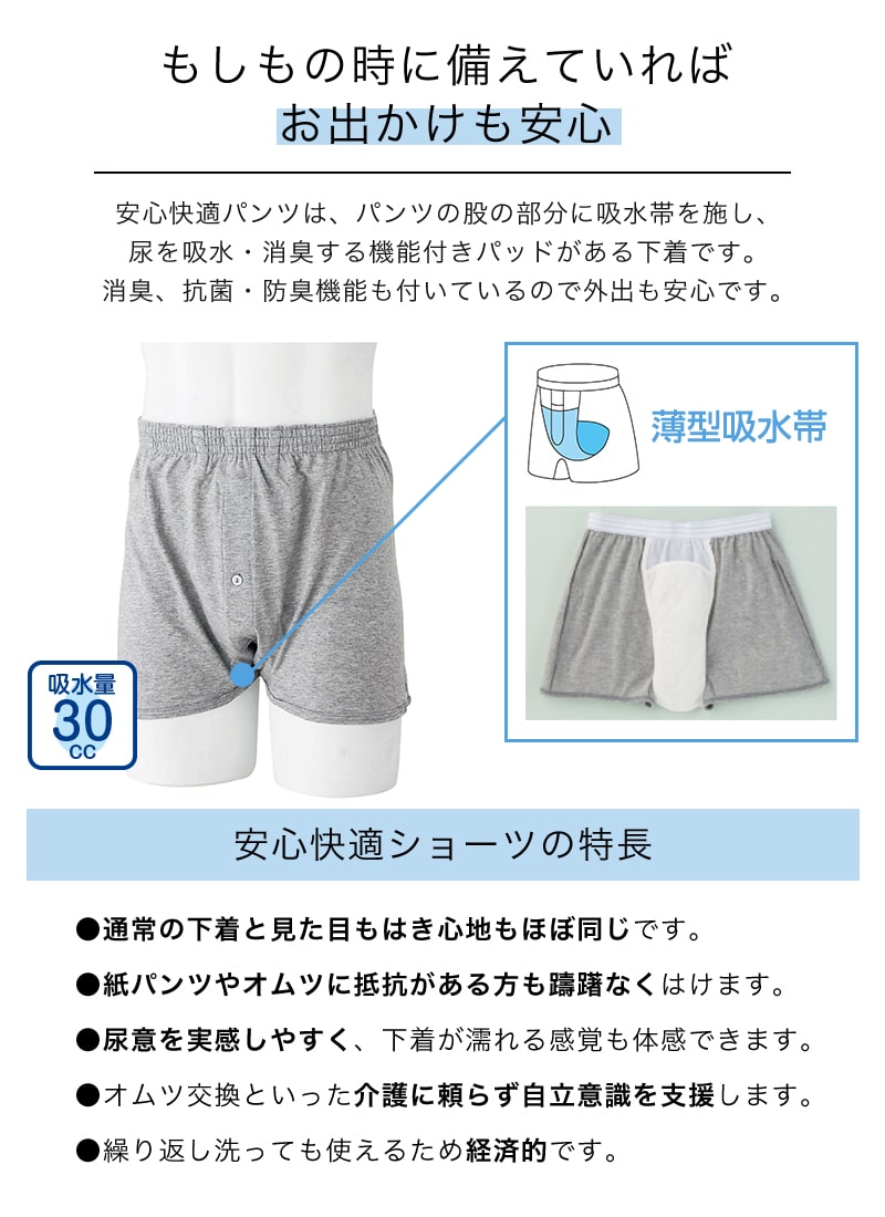 Suteteko 紳士 30cc対応 安心快適ニットトランクス 前あき M~LL (中失禁 軽失禁 尿漏れ メンズ 失禁パンツ 吸水シート付き) (取寄せ)