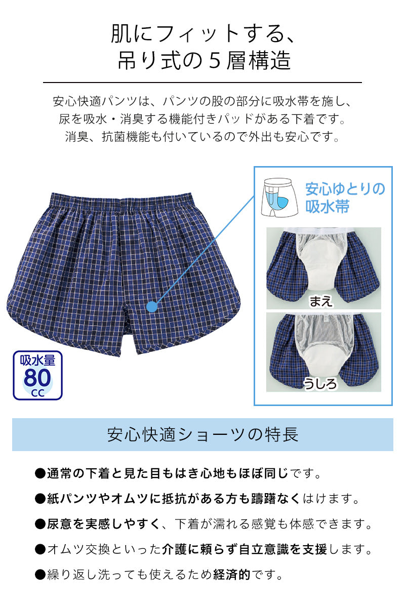 Suteteko 紳士 80cc対応 安心快適トランクス M~LL (中失禁 大失禁 尿漏れ メンズ 失禁パンツ 日本製) (取寄せ)