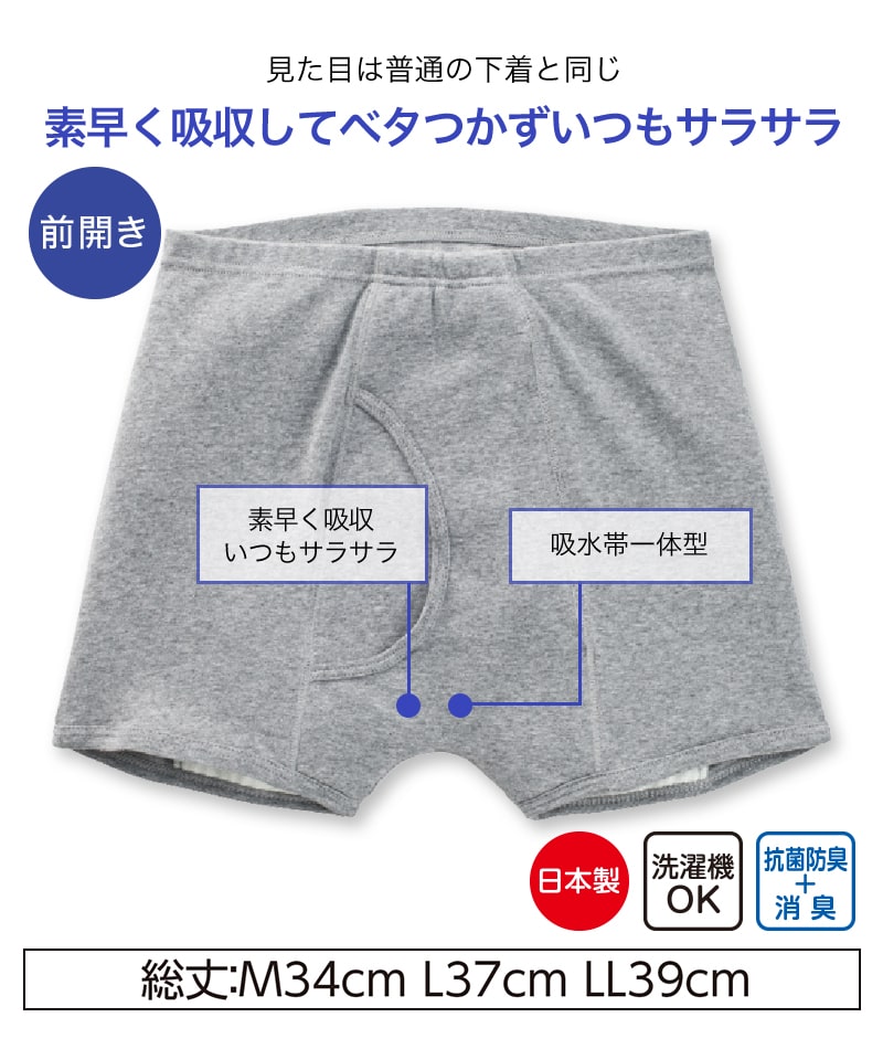 Suteteko 紳士 100cc対応 安心快適ニットトランクス 前あき M~LL (大失禁 尿漏れ メンズ 失禁パンツ 日本製) (取寄せ)