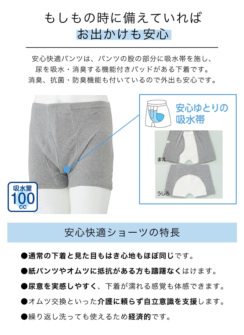 Suteteko 紳士 100cc対応 安心快適ニットトランクス 前あき M~LL (大失禁 尿漏れ メンズ 失禁パンツ 日本製) (取寄せ)