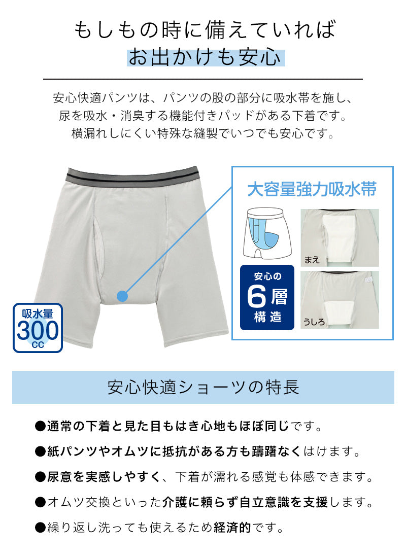 Suteteko 紳士 300cc対応 安心快適ボクサーブリーフ 前あき M~LL (大失禁 尿漏れ メンズ 失禁パンツ 日本製) (送料無料) (取寄せ)