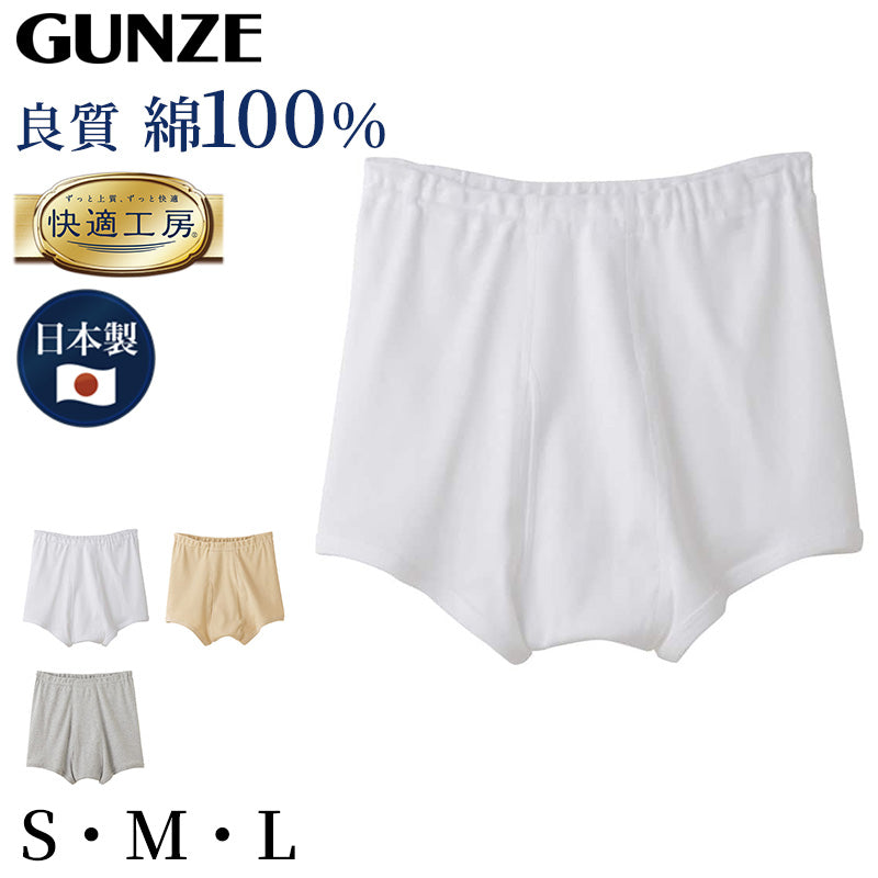 グンゼ 快適工房 紳士 トランクス 前あき S M L メンズ GUNZE 綿100% 前開き コットン 男性 下着 肌着 パンツ ボトムス インナー 日本製 白 肌 灰