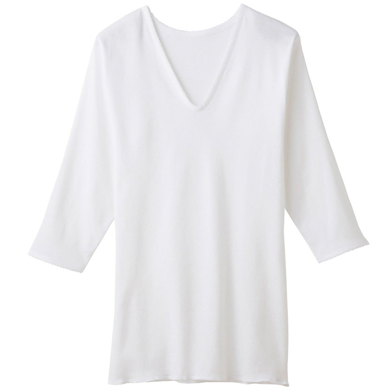 グンゼ 快適工房 婦人 7分袖Vネックシャツ LL (レディース スリーマー GUNZE 綿100% V首 女性 下着 肌着 インナー 白 ベージュ 日本製 大きいサイズ)