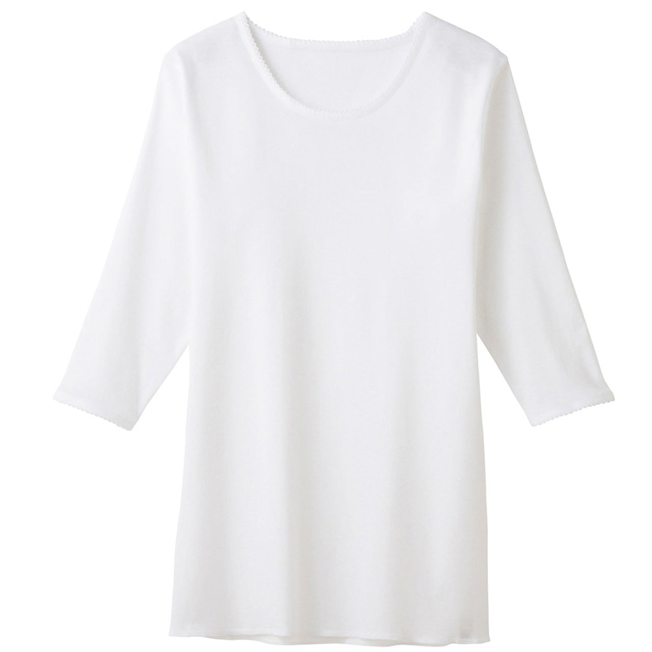 グンゼ 快適工房 婦人 7分袖丸首シャツ LL (レディース スリーマー GUNZE 綿100% クルーネック 女性 下着 肌着 インナー 白 ベージュ やわらか 日本製 大きいサイズ)