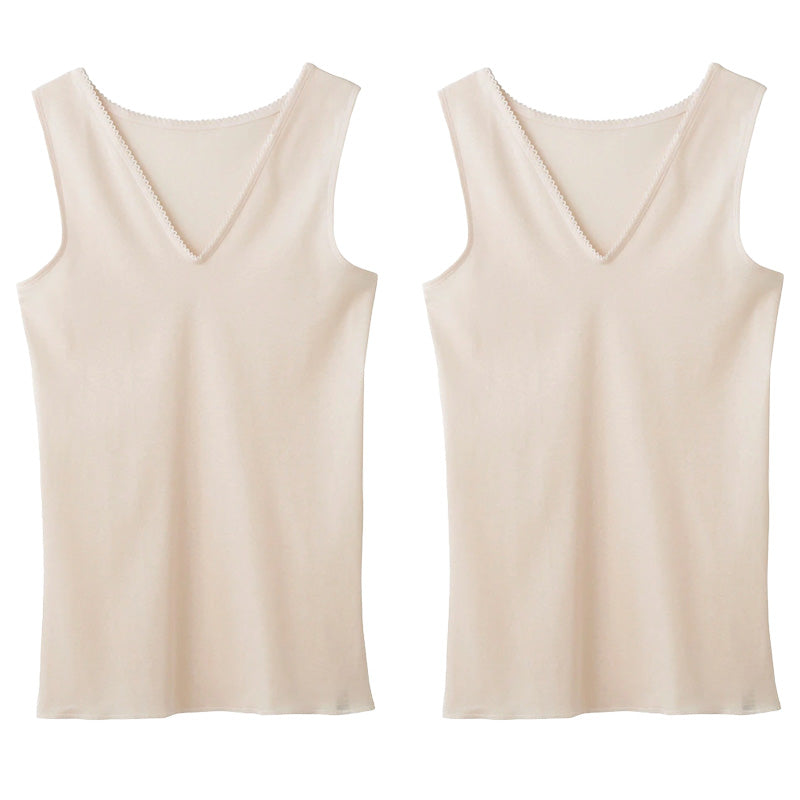 グンゼ 快適工房 婦人 Vネック ノースリーブシャツ 2枚セット 3L レディース スリーマー GUNZE 綿100% V首 女性 下着 肌着 インナー 白 ベージュ やわらか 日本製 大きいサイズ (在庫限り)