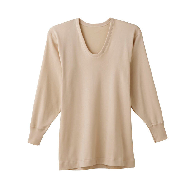 グンゼ 快適工房 紳士 あったか長袖U首シャツ M・L (メンズ GUNZE 綿100% コットン Uネック 男性 下着 肌着 インナー 日本製 白 ベージュ 冬)