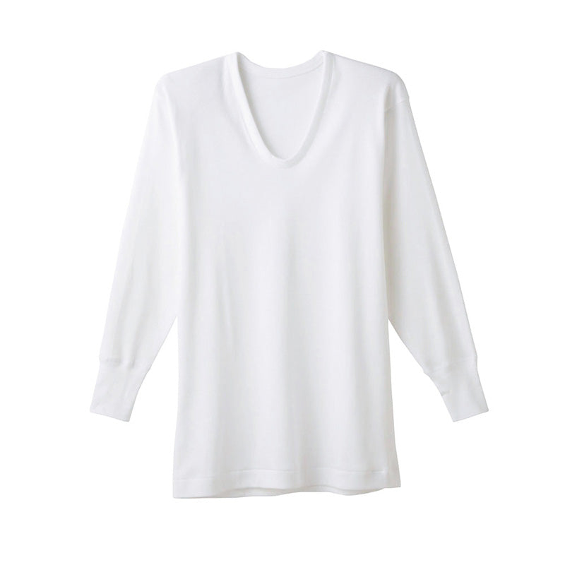 グンゼ 快適工房 紳士 あったか長袖U首シャツ LL (メンズ GUNZE 綿100% コットン Uネック 男性 下着 肌着 インナー 日本製 白 ベージュ 冬 大きいサイズ)